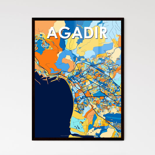 AGADIR MOROCCO Vibrant Colorful Art Map Poster Blue Orange