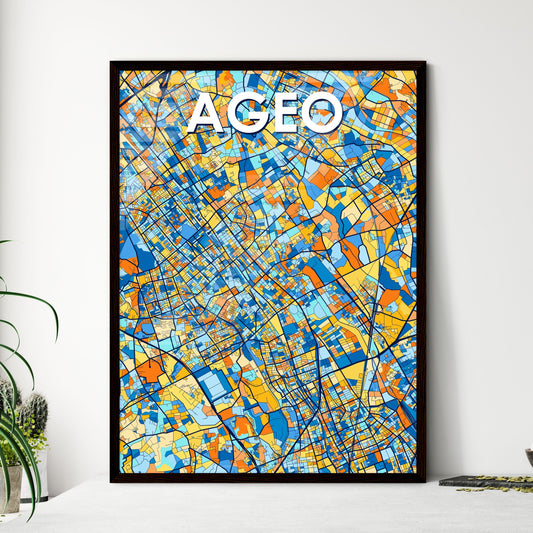 AGEO JAPAN Vibrant Colorful Art Map Poster Blue Orange
