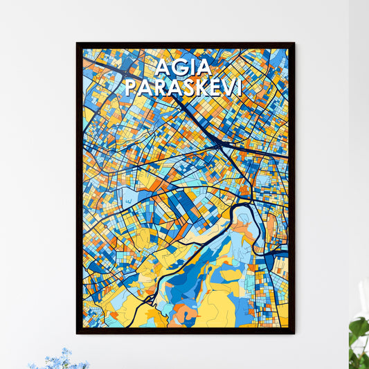 AGIA PARASKEVI GREECE Vibrant Colorful Art Map Poster Blue Orange