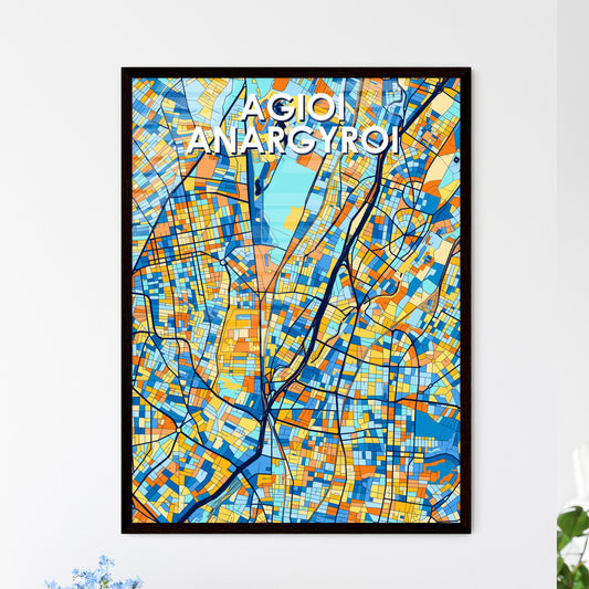 AGIOI ANARGYROI GREECE Vibrant Colorful Art Map Poster Blue Orange
