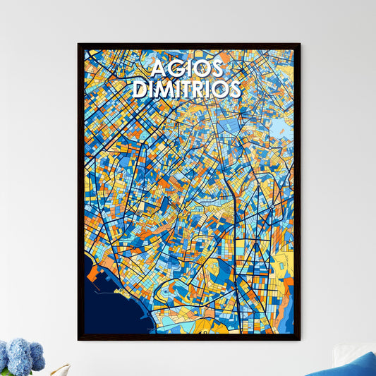 AGIOS DIMITRIOS GREECE Vibrant Colorful Art Map Poster Blue Orange