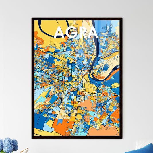AGRA INDIA Vibrant Colorful Art Map Poster Blue Orange