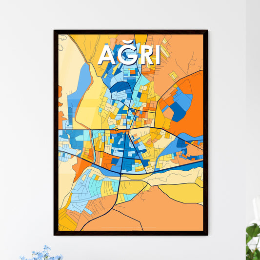 AĞRI TURKEY Vibrant Colorful Art Map Poster Blue Orange