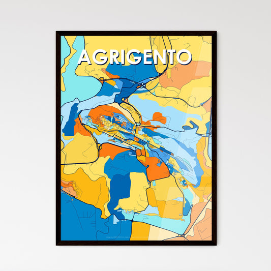 AGRIGENTO ITALY Vibrant Colorful Art Map Poster Blue Orange