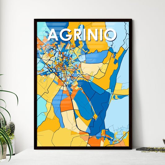 AGRINIO GREECE Vibrant Colorful Art Map Poster Blue Orange