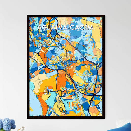 AGUALVA-CACÉM PORTUGAL Vibrant Colorful Art Map Poster Blue Orange