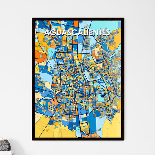 AGUASCALIENTES MEXICO Vibrant Colorful Art Map Poster Blue Orange