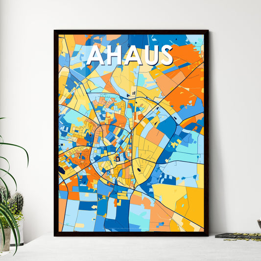 AHAUS GERMANY Vibrant Colorful Art Map Poster Blue Orange