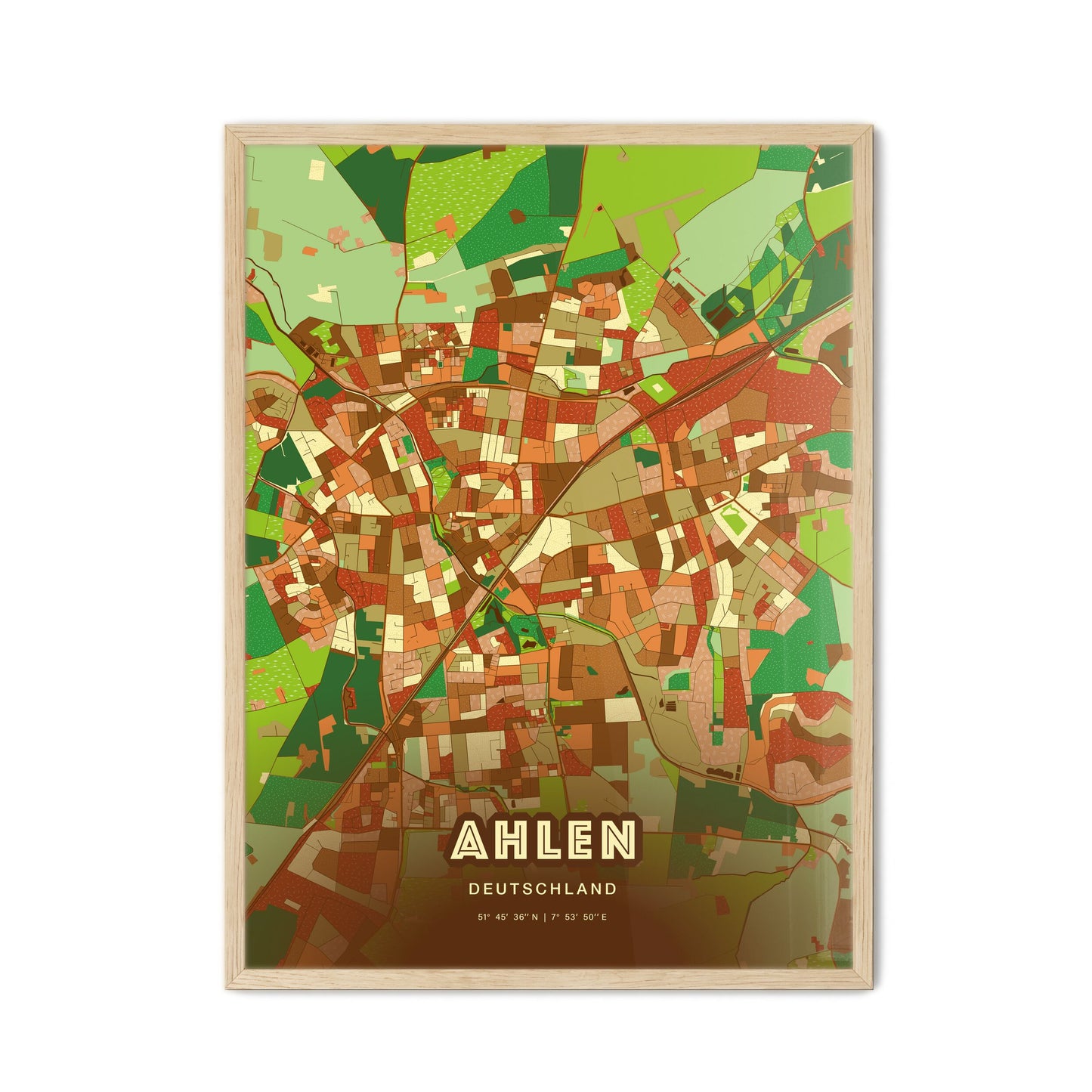 Colorful Ahlen Germany Fine Art Map Farmhouse