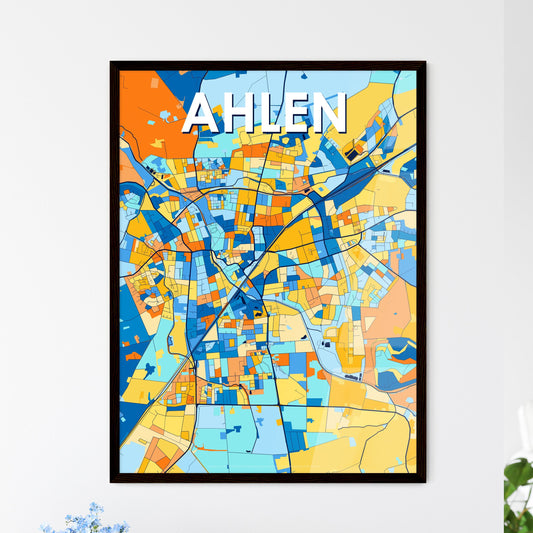 AHLEN GERMANY Vibrant Colorful Art Map Poster Blue Orange