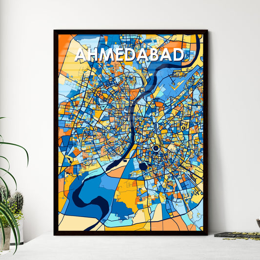 AHMEDABAD INDIA Vibrant Colorful Art Map Poster Blue Orange