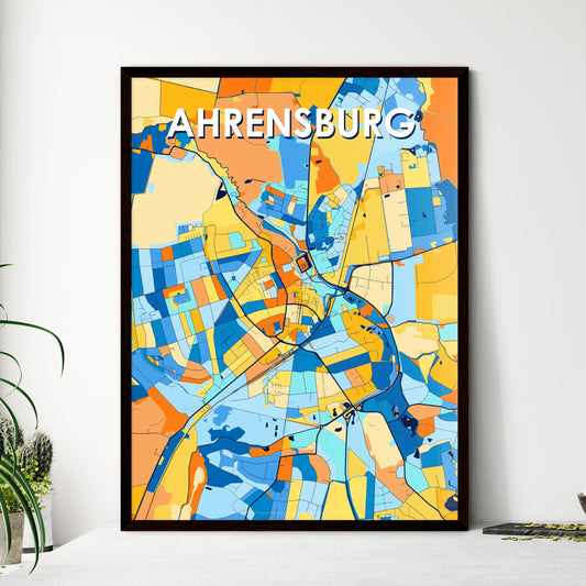 AHRENSBURG GERMANY Vibrant Colorful Art Map Poster Blue Orange
