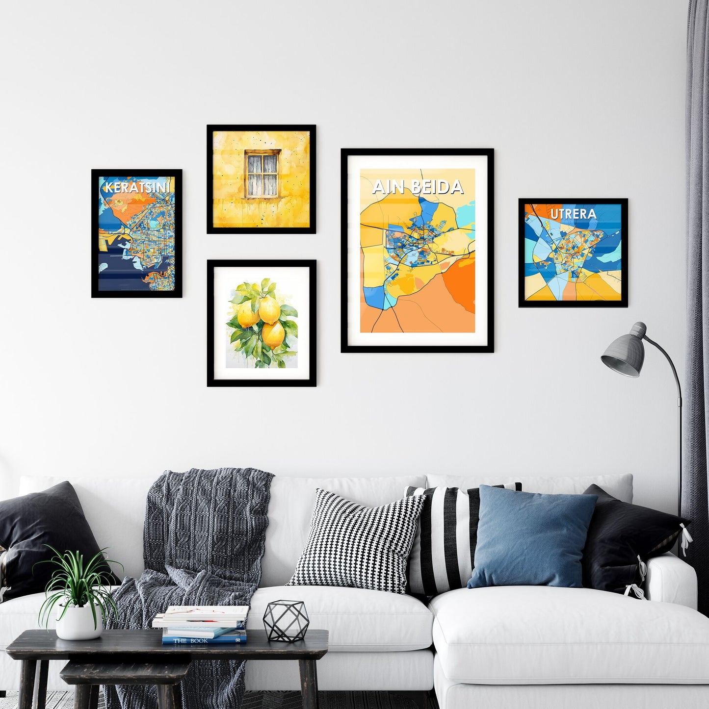 AIN BEIDA ALGERIA Vibrant Colorful Art Map Poster Blue Orange