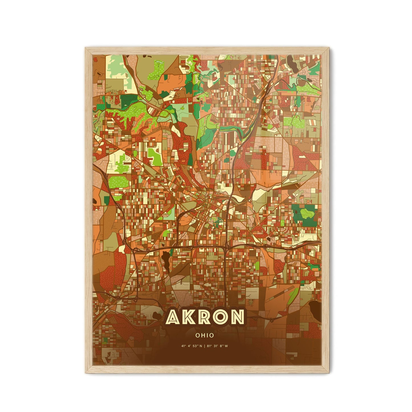 Colorful Akron Ohio Fine Art Map Farmhouse