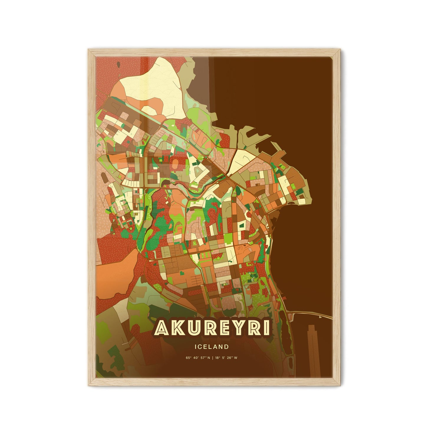 Colorful Akureyri Iceland Fine Art Map Farmhouse
