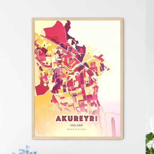 Colorful Akureyri Iceland Fine Art Map Hot Red