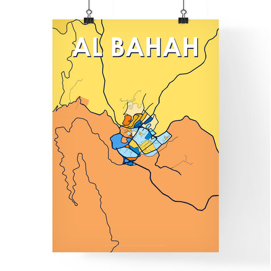 AL BAHAH SAUDI ARABIA Vibrant Colorful Art Map Poster Blue Orange