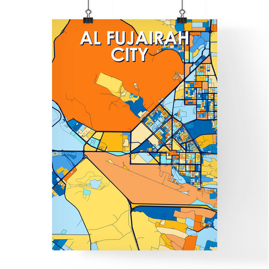 AL FUJAIRAH CITY UNITED ARAB EMIRATES Vibrant Colorful Art Map Poster Blue Orange
