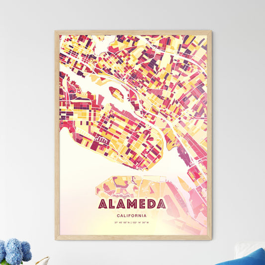 Colorful Alameda California Fine Art Map Hot Red