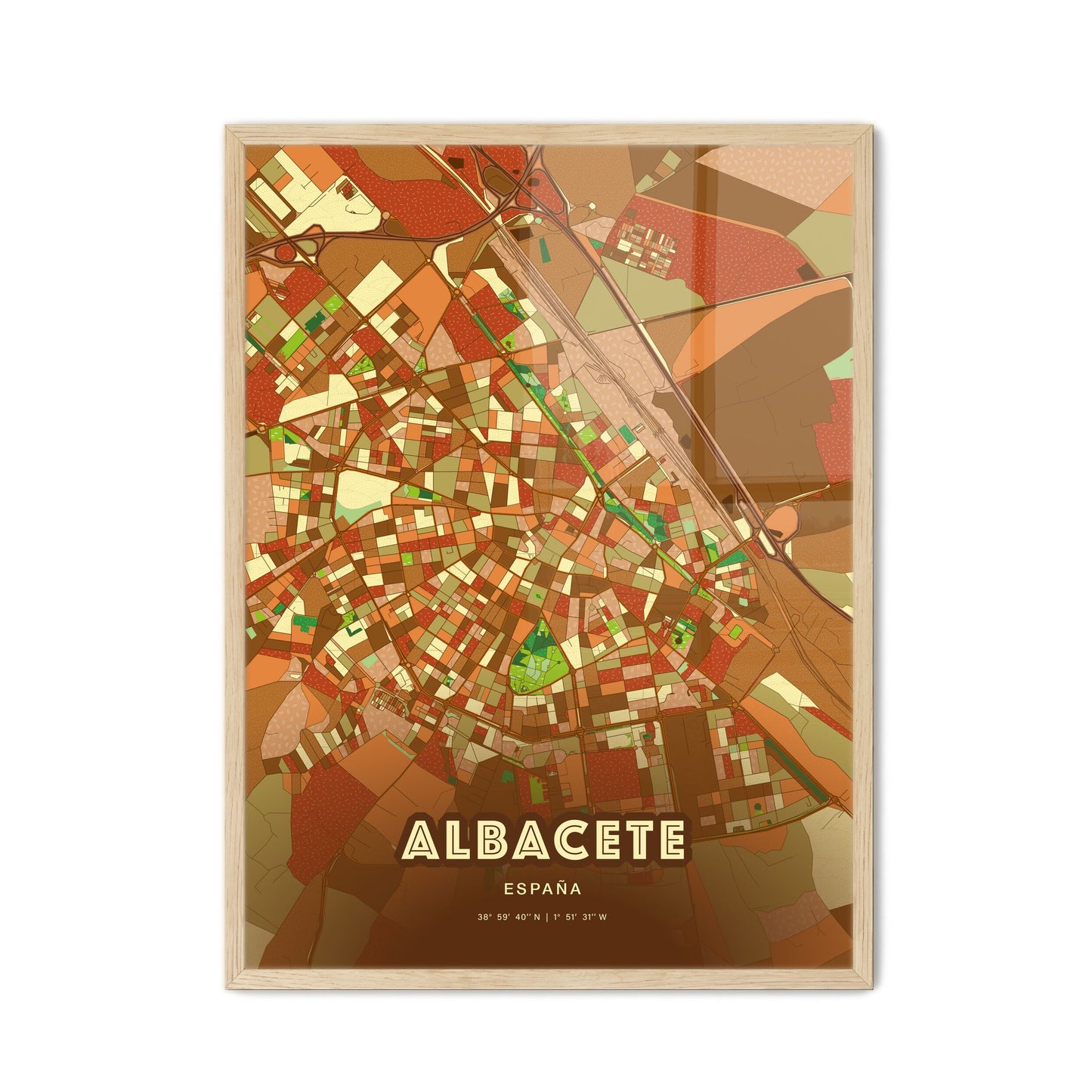 Colorful Albacete Spain Fine Art Map Farmhouse