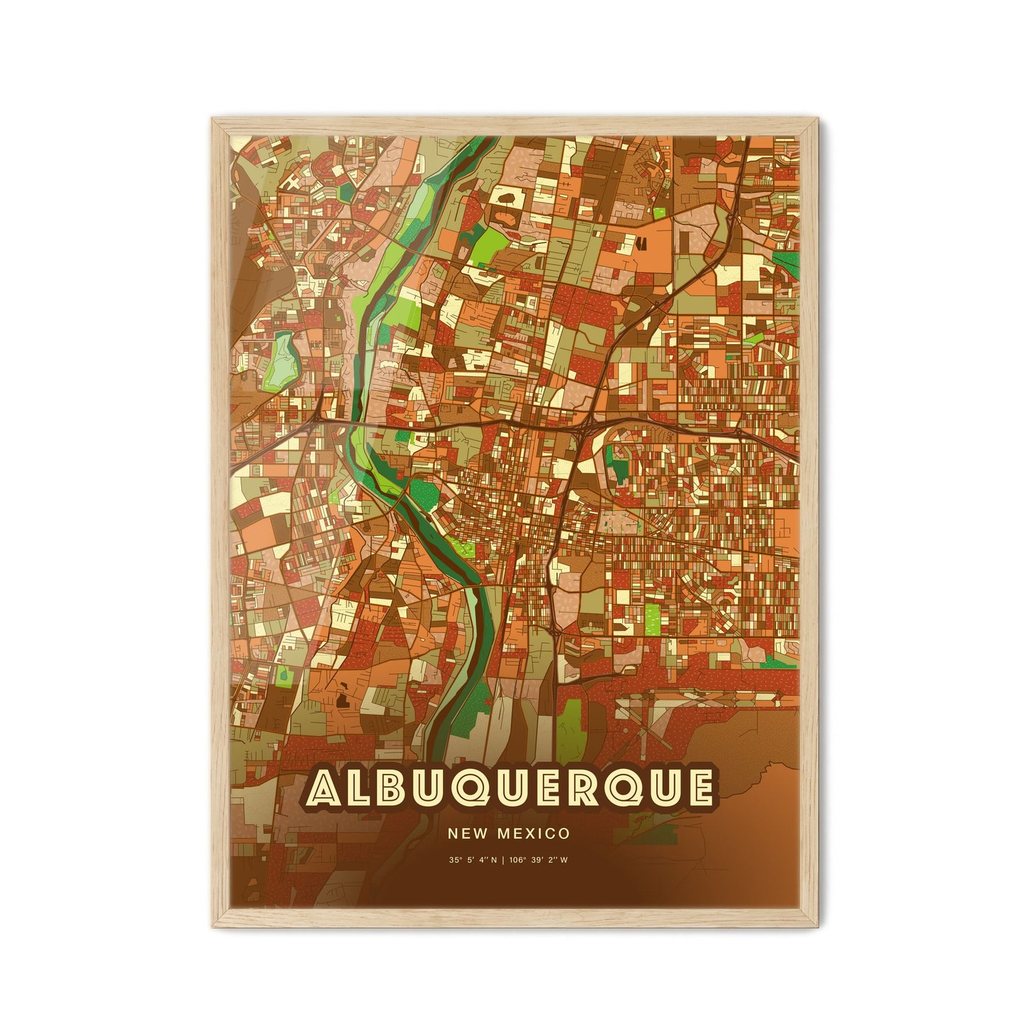 Colorful Albuquerque New Mexico Fine Art Map Farmhouse
