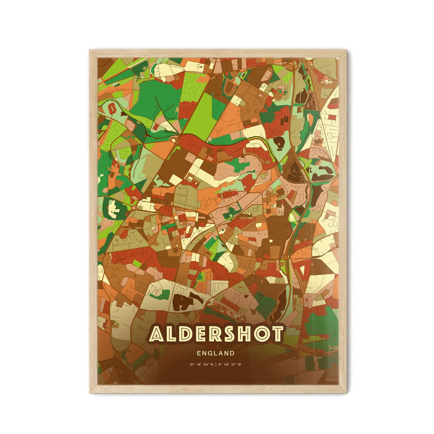 Colorful Aldershot England Fine Art Map Farmhouse