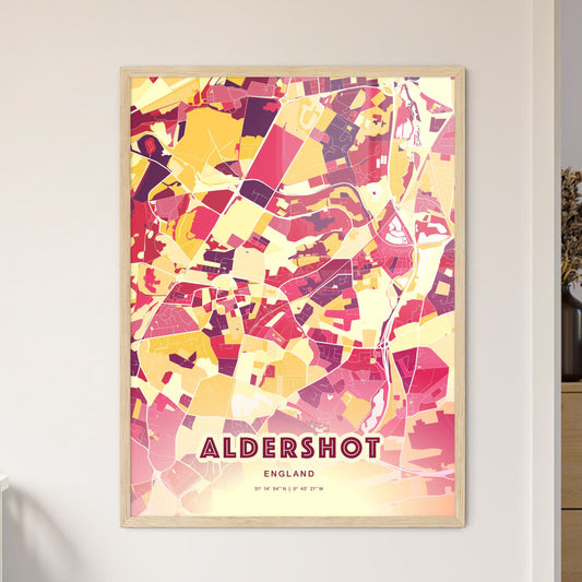 Colorful Aldershot England Fine Art Map Hot Red