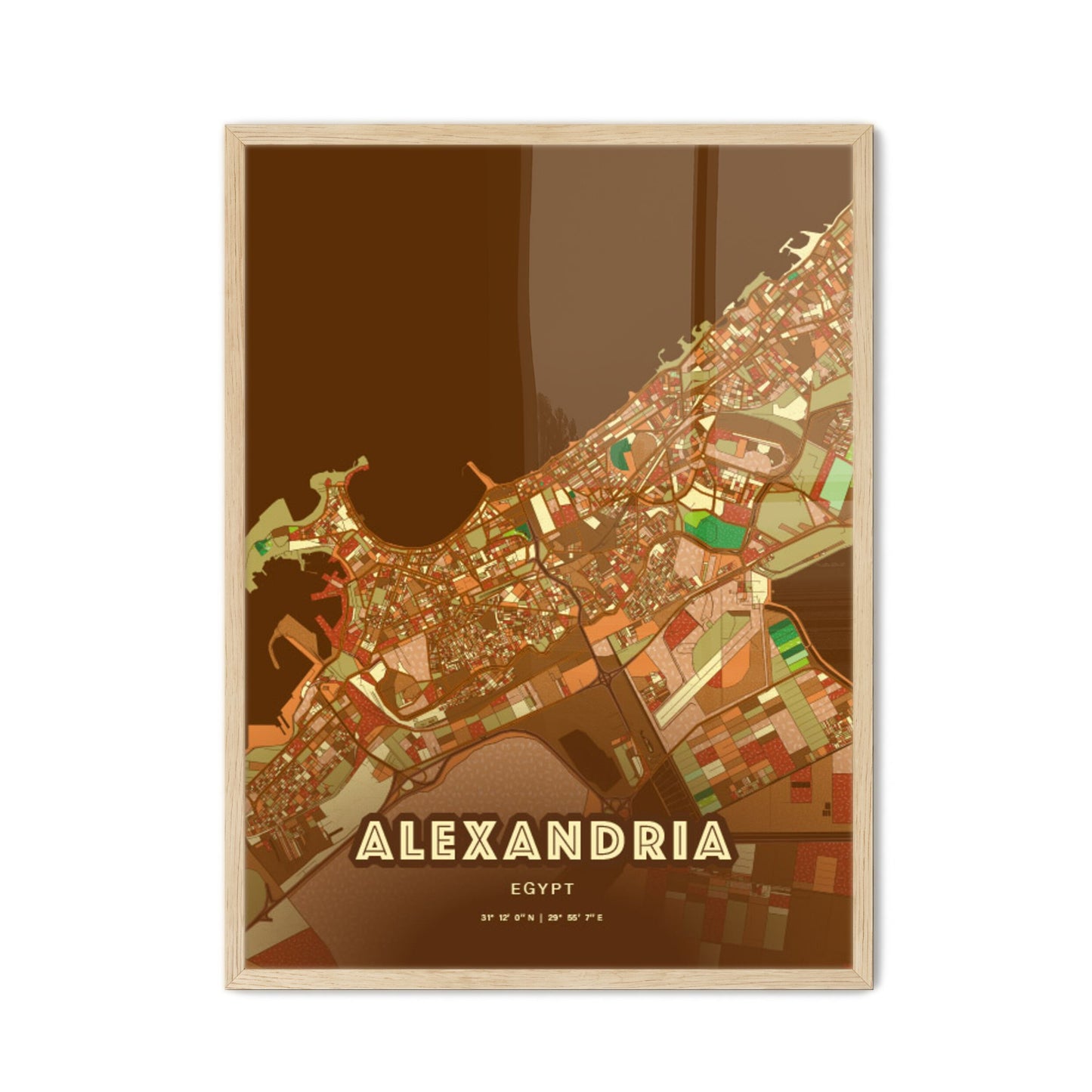 Colorful Alexandria Egypt Fine Art Map Farmhouse