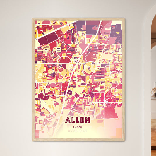 Colorful Allen Texas Fine Art Map Hot Red