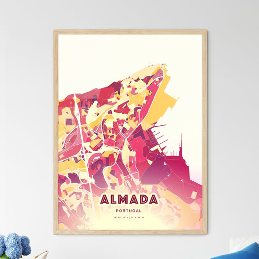 Colorful Almada Portugal Fine Art Map Hot Red