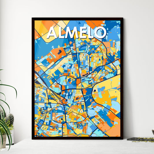 ALMELO NETHERLANDS Vibrant Colorful Art Map Poster Blue Orange