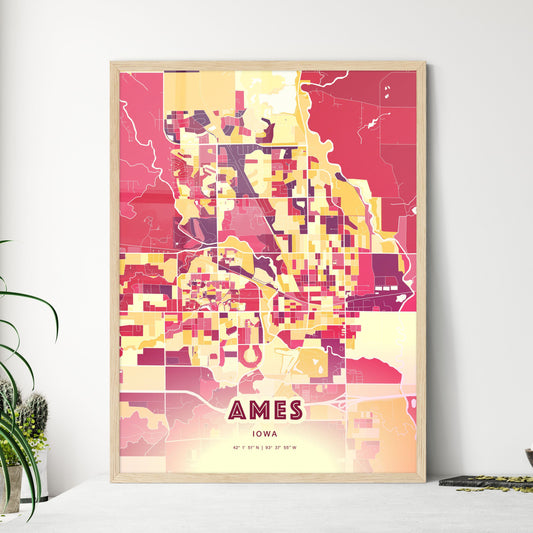 Colorful Ames Iowa Fine Art Map Hot Red