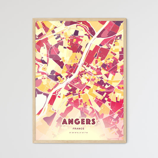 Colorful Angers France Fine Art Map Hot Red