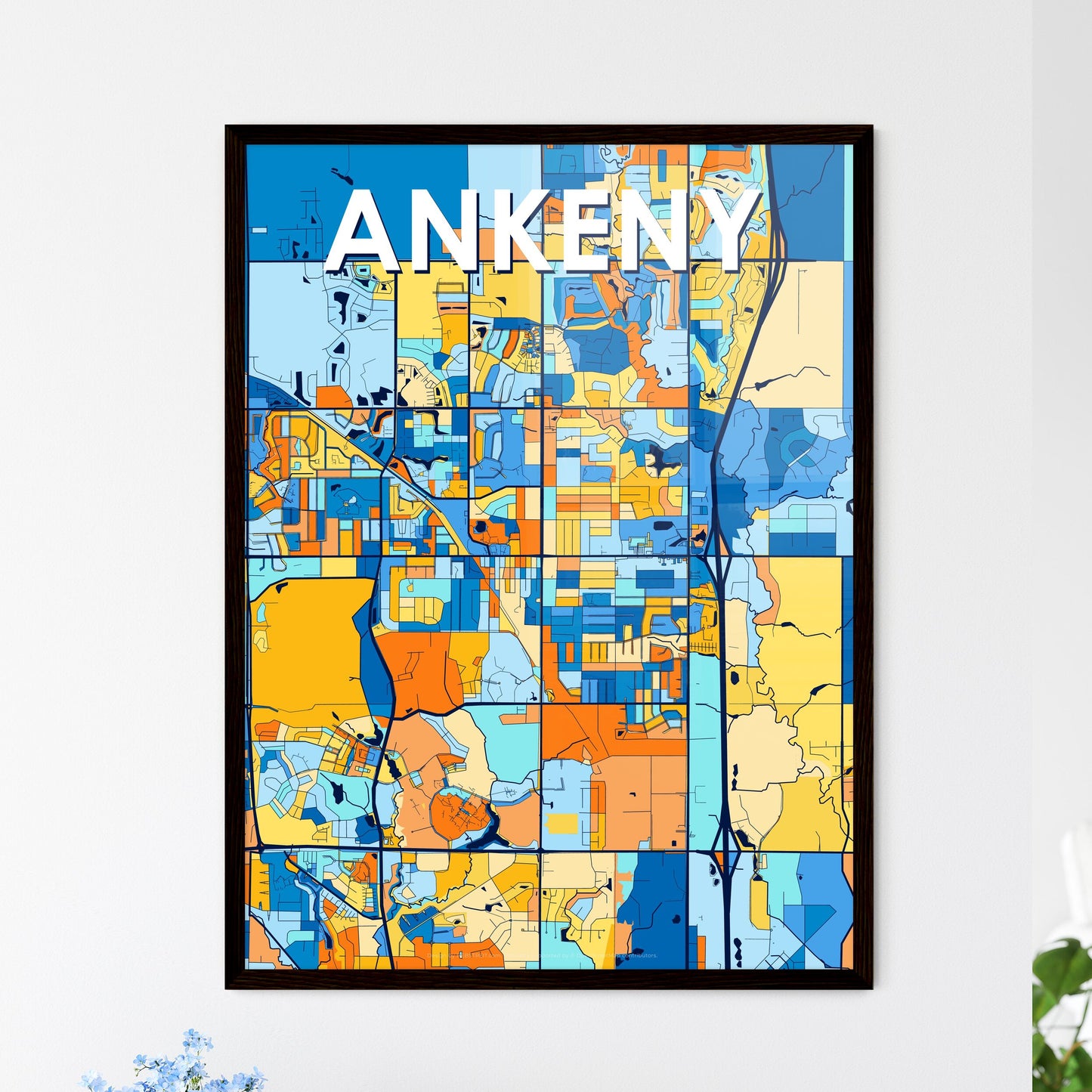 ANKENY IOWA Vibrant Colorful Art Map Poster Blue Orange
