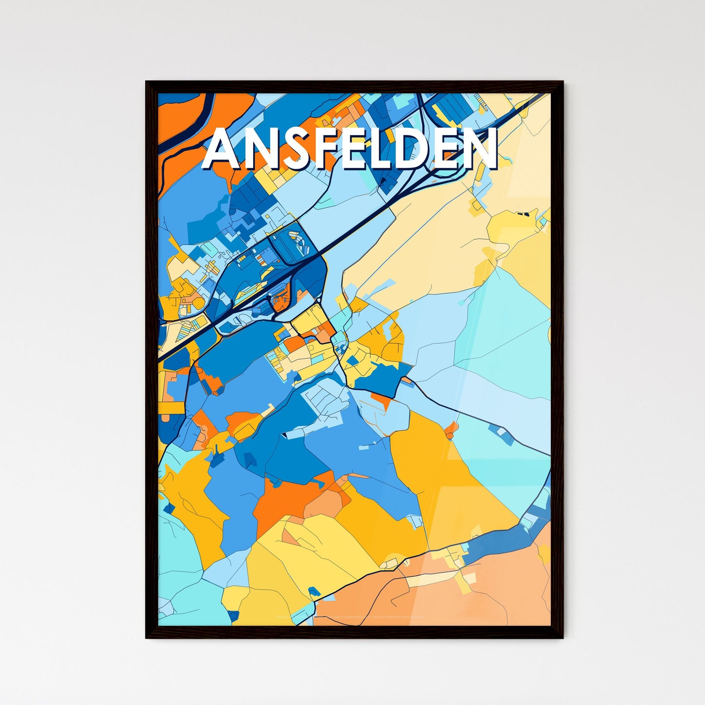 ANSFELDEN AUSTRIA Vibrant Colorful Art Map Poster Blue Orange