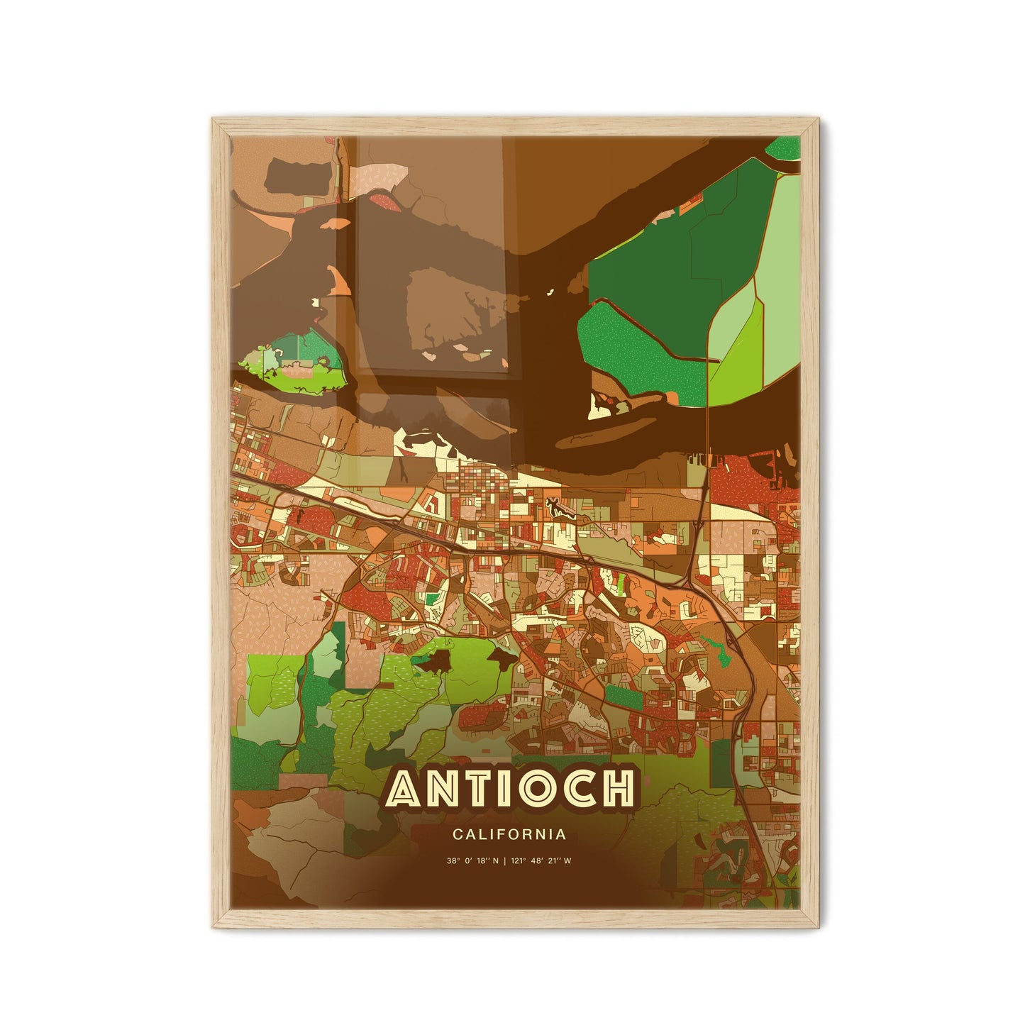 Colorful Antioch California Fine Art Map Farmhouse