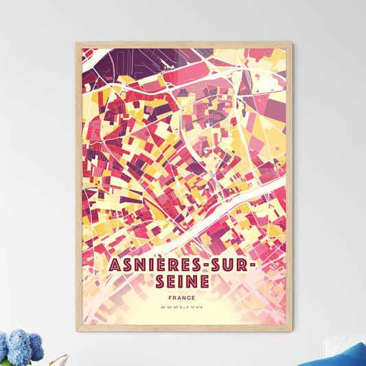 Colorful Asnières-Sur-Seine France Fine Art Map Hot Red