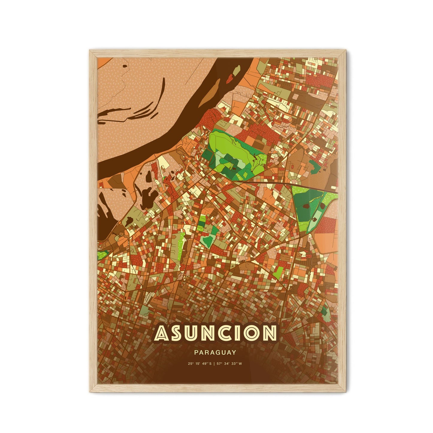 Colorful Asuncion Paraguay Fine Art Map Farmhouse