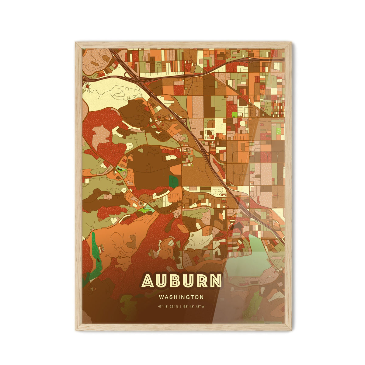 Colorful Auburn Washington Fine Art Map Farmhouse