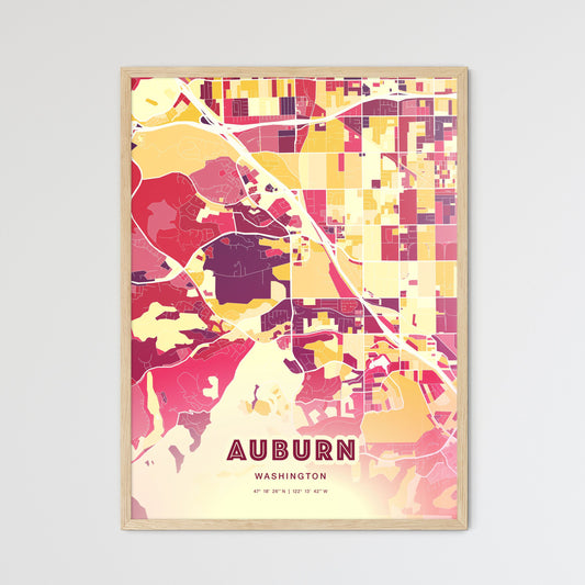 Colorful Auburn Washington Fine Art Map Hot Red
