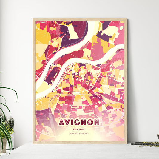 Colorful Avignon France Fine Art Map Hot Red