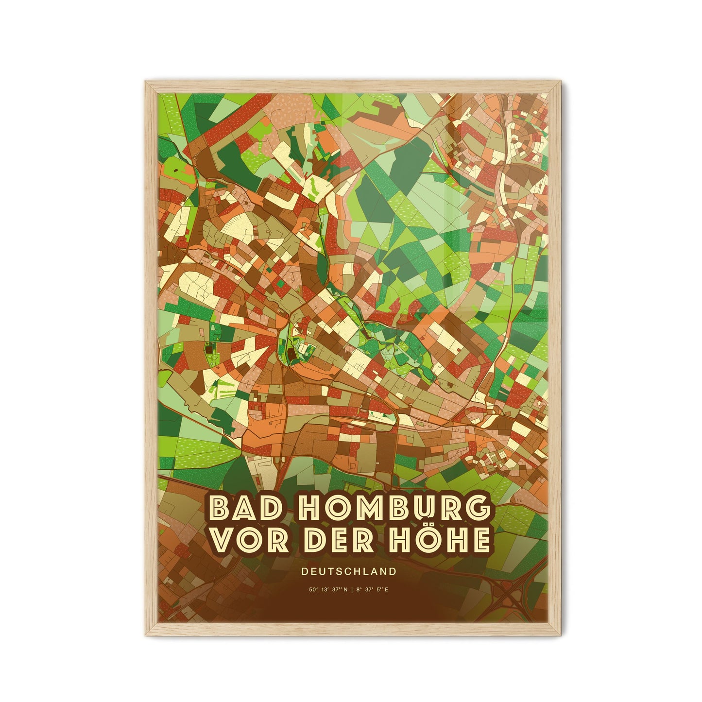 Colorful Bad Homburg Germany Fine Art Map Farmhouse