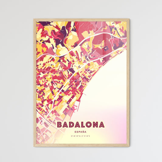 Colorful Badalona Spain Fine Art Map Hot Red