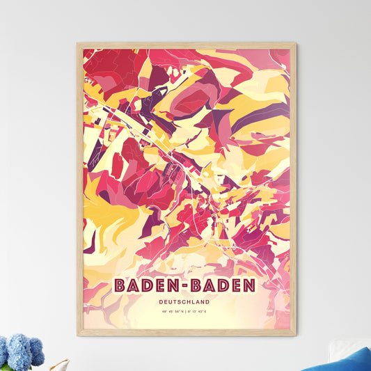 Colorful Baden-Baden Germany Fine Art Map Hot Red