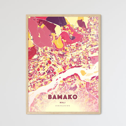 Colorful Bamako Mali Fine Art Map Hot Red