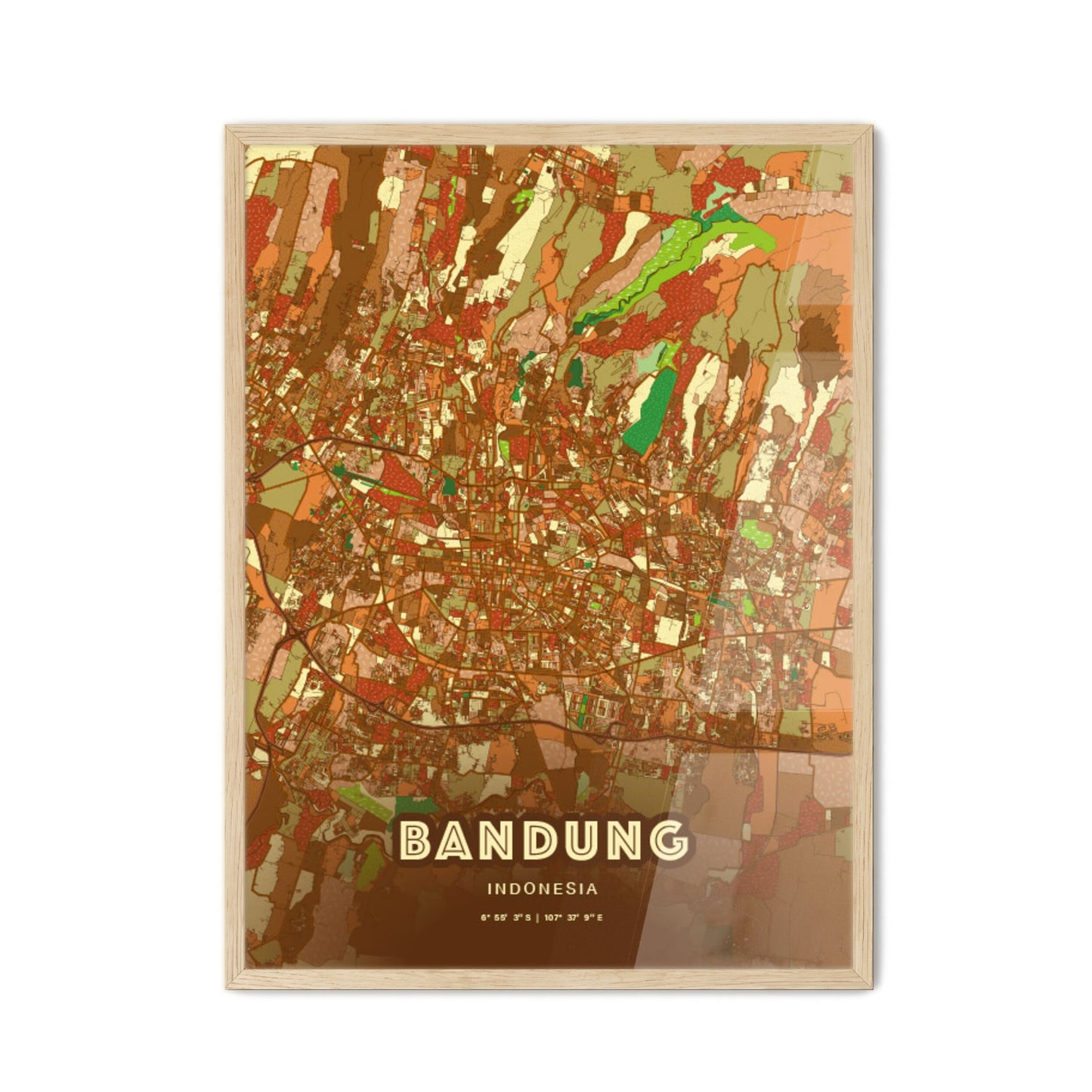 Colorful Bandung Indonesia Fine Art Map Farmhouse