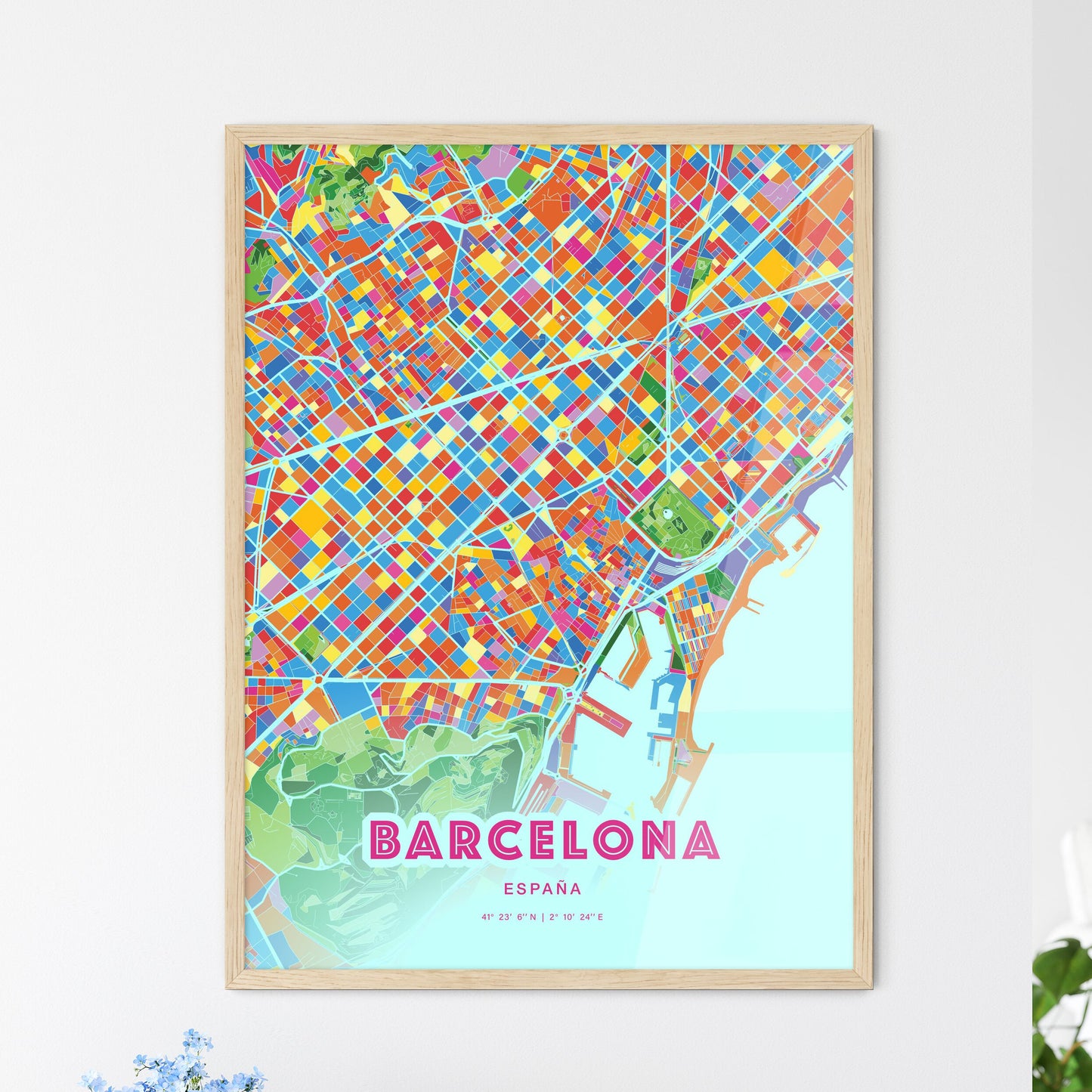 Colorful Barcelona Spain Fine Art Map Crazy Colors