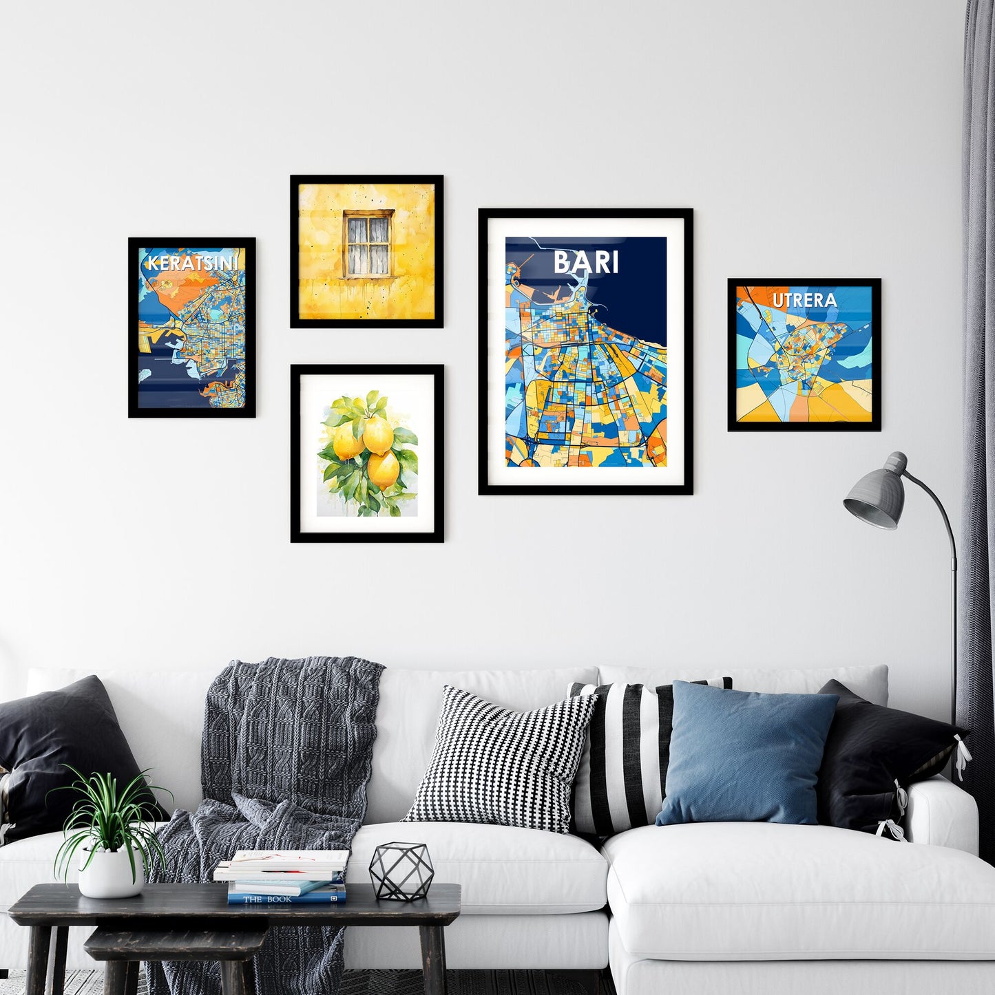 BARI ITALY Vibrant Colorful Art Map Poster Blue Orange