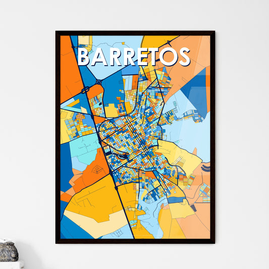 BARRETOS BRAZIL Vibrant Colorful Art Map Poster Blue Orange