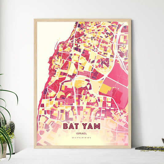 Colorful Bat Yam Israel Fine Art Map Hot Red